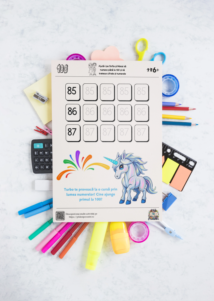 Fișe educative - trasare numere pana la 100 - PDF - Fișa 6