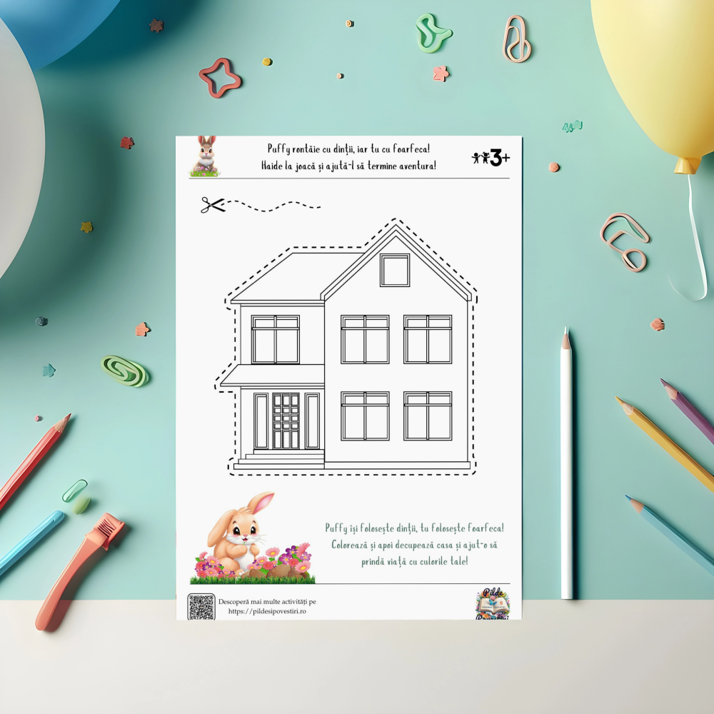 Decupăm și învățăm cu Iepurașul Puffy - Fișe Educative