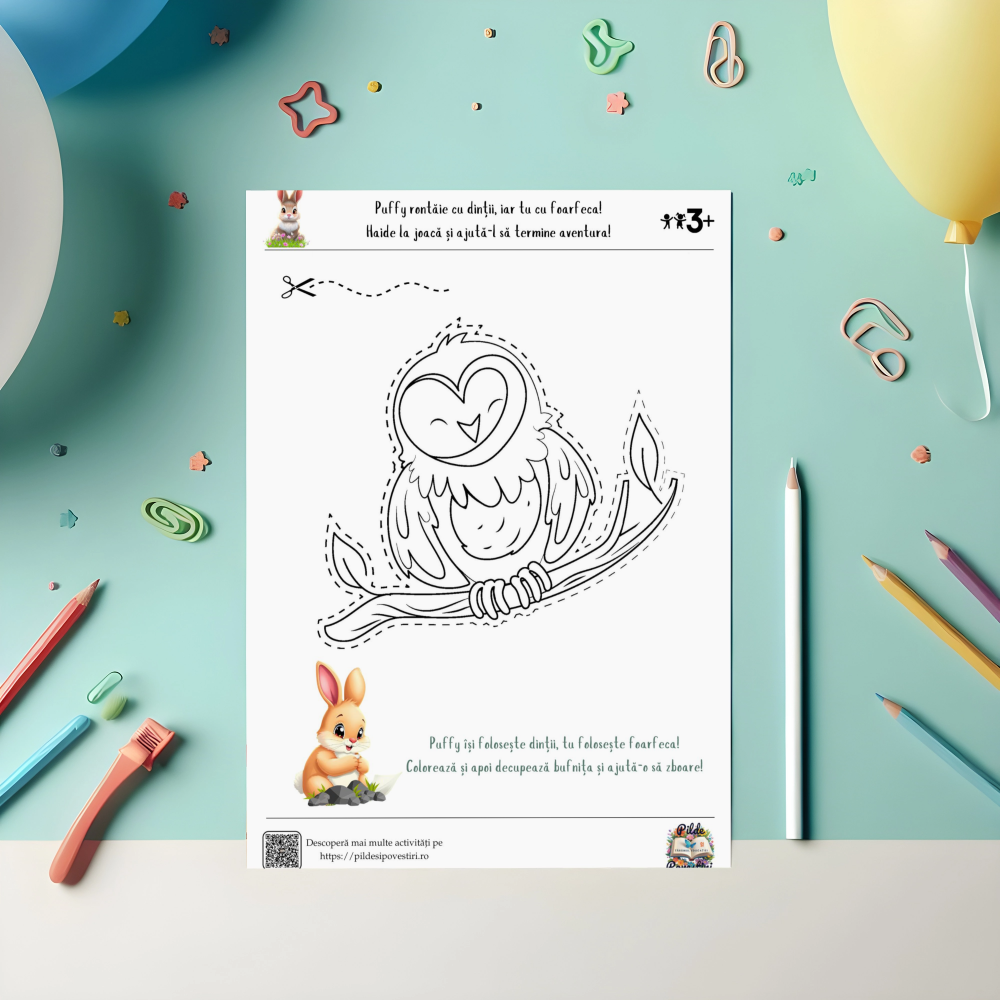 Decupăm și învățăm cu Iepurașul Puffy - Fișe Educative