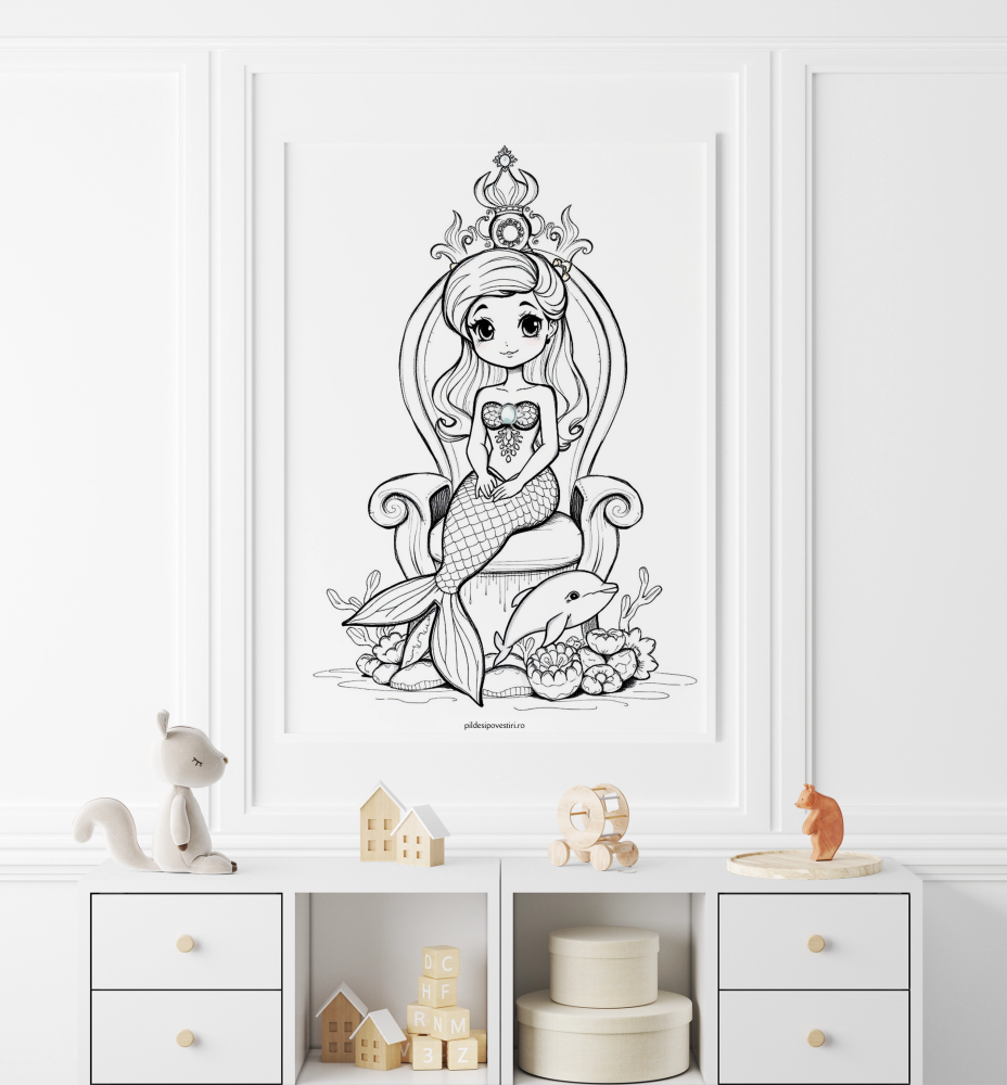 Fișe de colorat cu unicorni, printese, zane și sirene - PDF - Fișa 9