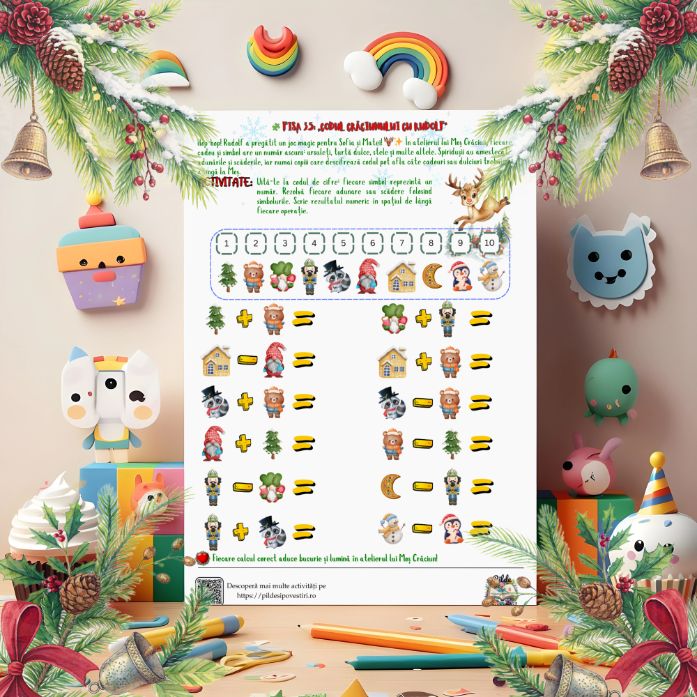 Cutia cu Fișe de Lucru - Misiunile lui Rudolf în Atelierul lui Moș Crăciun