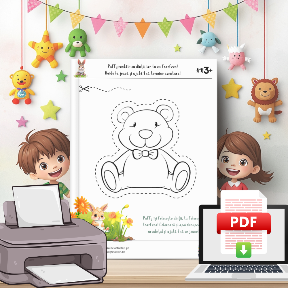 Decupăm și învățăm cu Iepurașul Puffy - Fișe Educative