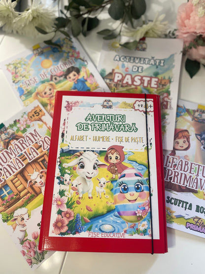 📘 Mapa educativă „Aventuri de Primăvară” – Povești, Litere, Numere și Joacă - Set Educativ 3 în 1