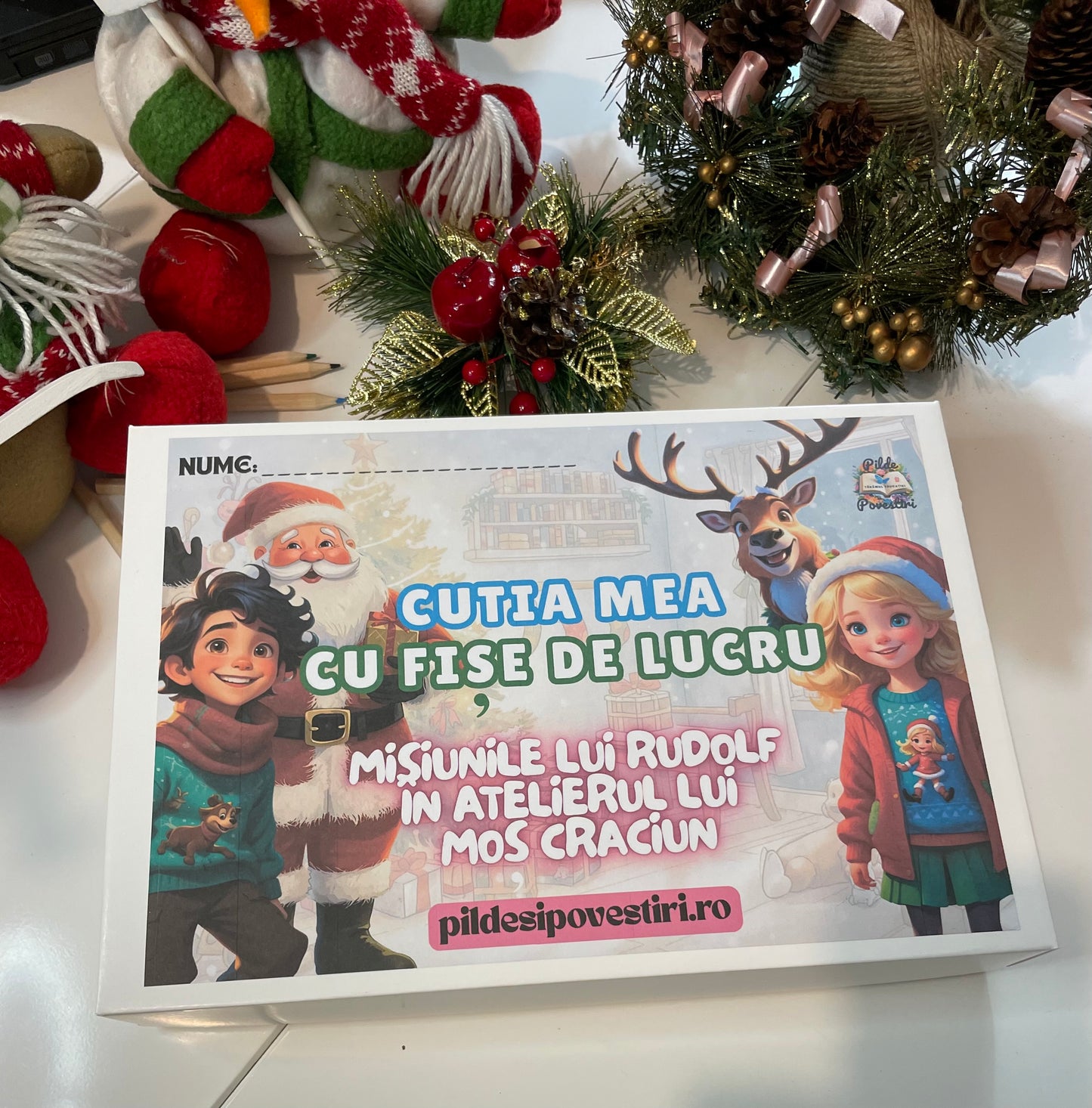 Cutia cu Fișe de Lucru - Misiunile lui Rudolf în Atelierul lui Moș Crăciun