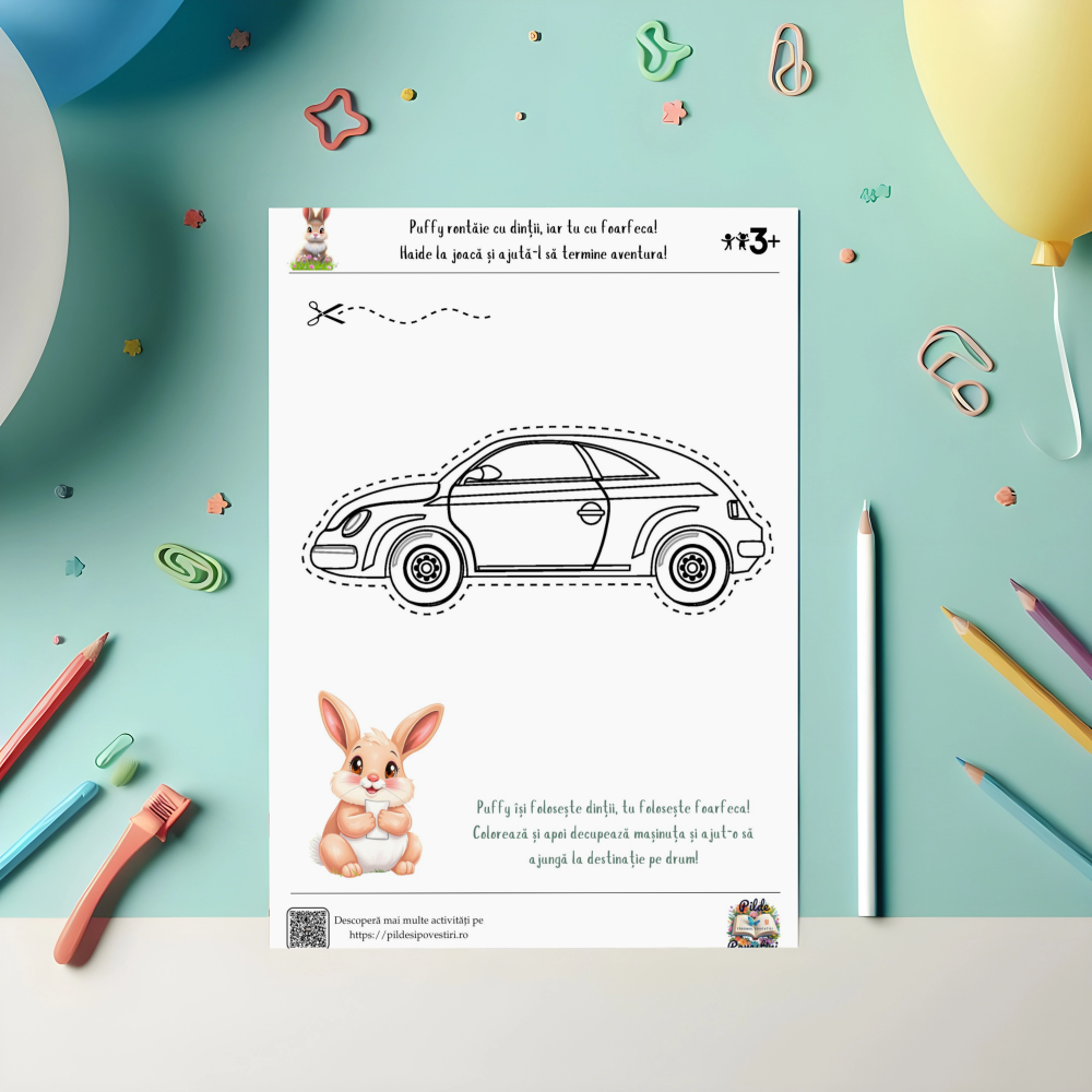 Decupăm și învățăm cu Iepurașul Puffy - Fișe Educative