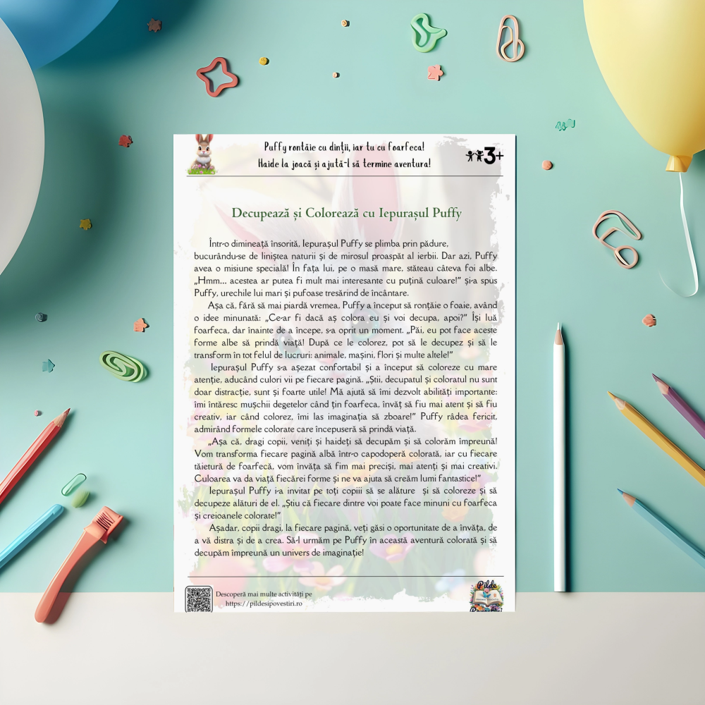 Decupăm și învățăm cu Iepurașul Puffy - Fișe Educative