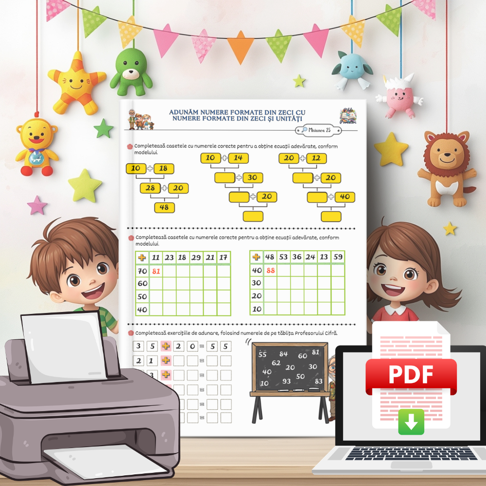 Fișe cu adunări și scăderi pentru clasa 1 în format PDF | Exerciții matematică clasa 1