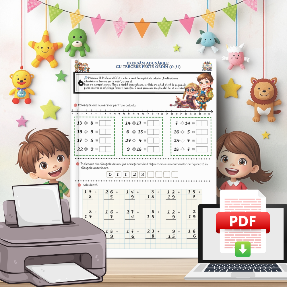 Fișe cu adunări și scăderi pentru clasa 1 în format PDF | Exerciții matematică clasa 1