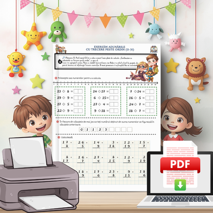 Fișe cu adunări și scăderi pentru clasa 1 în format PDF | Exerciții matematică clasa 1