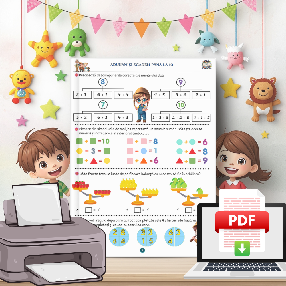Fișe cu adunări și scăderi pentru clasa 1 în format PDF | Exerciții matematică clasa 1