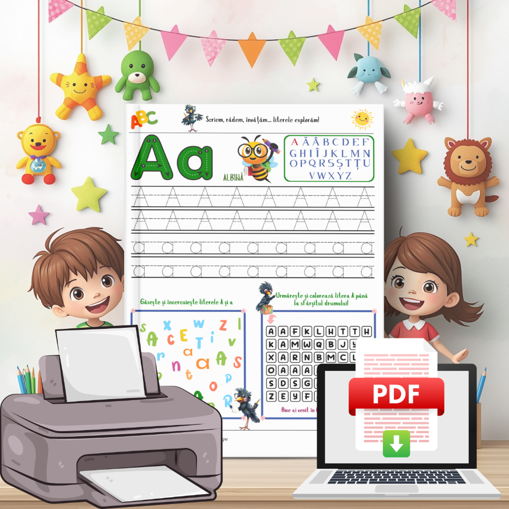 Cutia mea cu Fișe de lucru – Alfabet, Numere și Forme geometrice