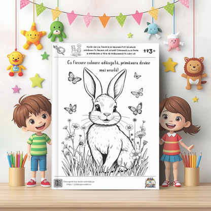 📘 Mapa educativă „Aventuri de Primăvară” – Povești, Litere, Numere și Joacă - Set Educativ 3 în 1