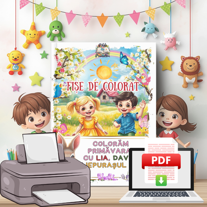 Colorăm Primăvara cu Lia, David și Iepurașul Pufi 🌸🎨