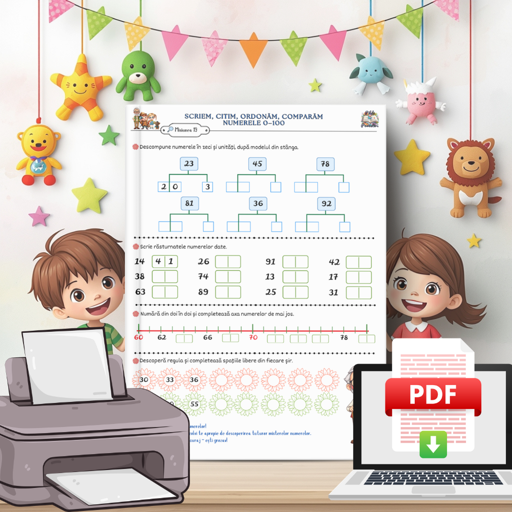 Fișe cu adunări și scăderi pentru clasa 1 în format PDF | Exerciții matematică clasa 1