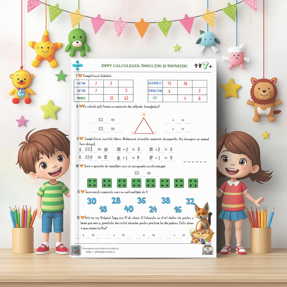 Mapa Educativă - Micii Eroi ai ÎNMULȚIRII și ÎMPĂRȚIRII - Clasa a II-a