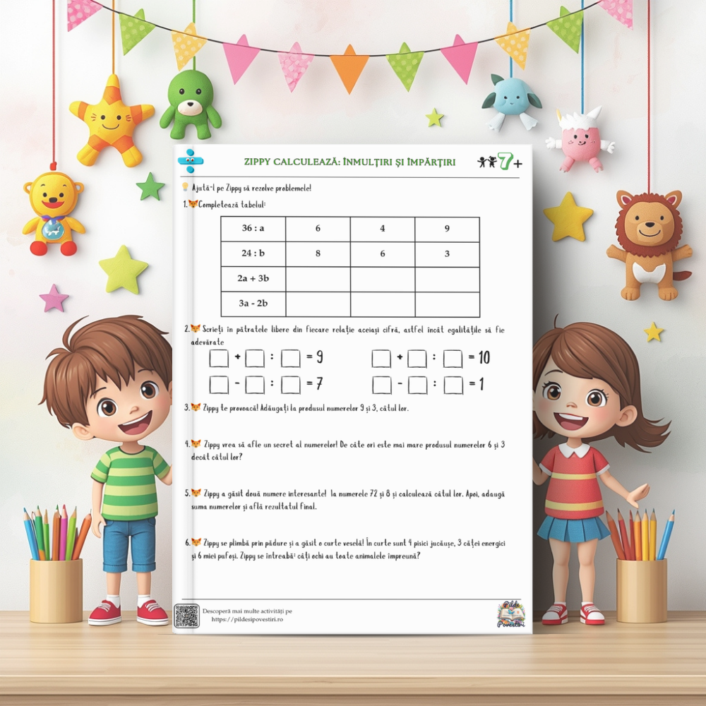 Mapa Educativă - Micii Eroi ai ÎNMULȚIRII și ÎMPĂRȚIRII - Clasa a II-a