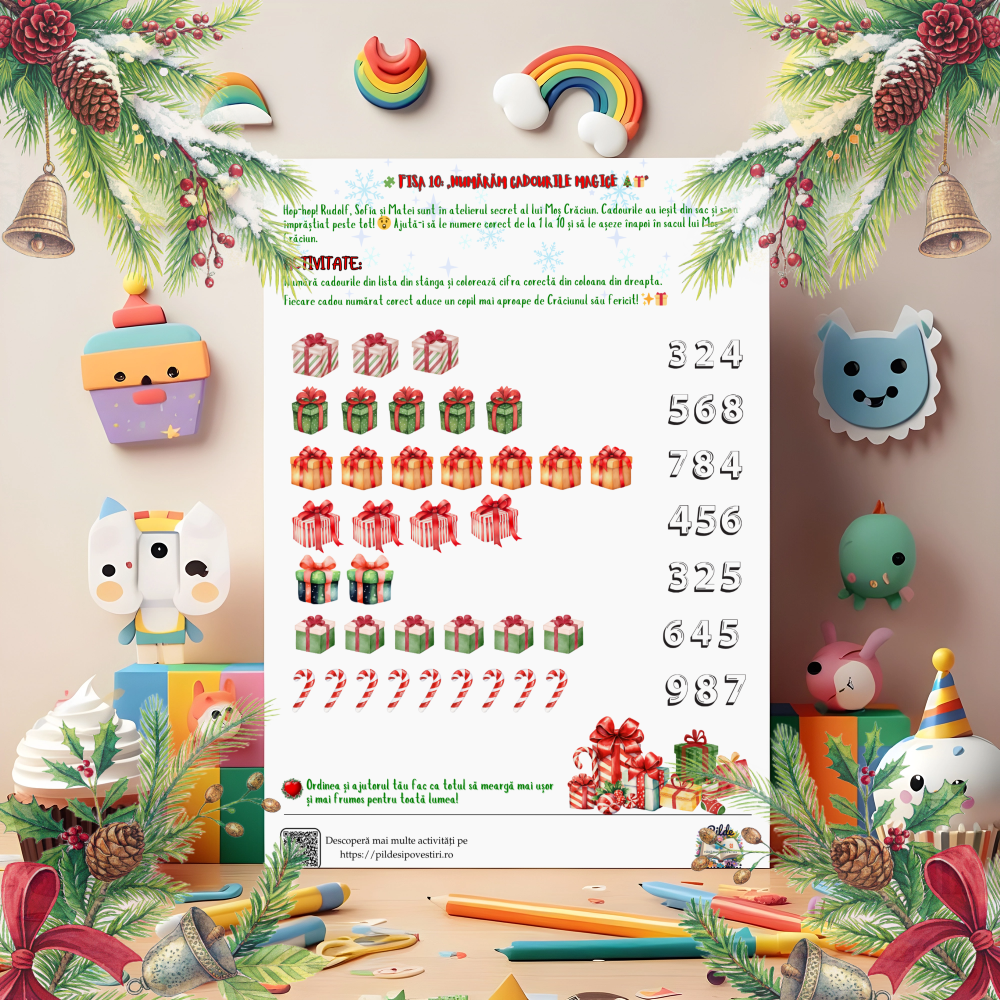 Cutia cu Fișe de Lucru - Misiunile lui Rudolf în Atelierul lui Moș Crăciun