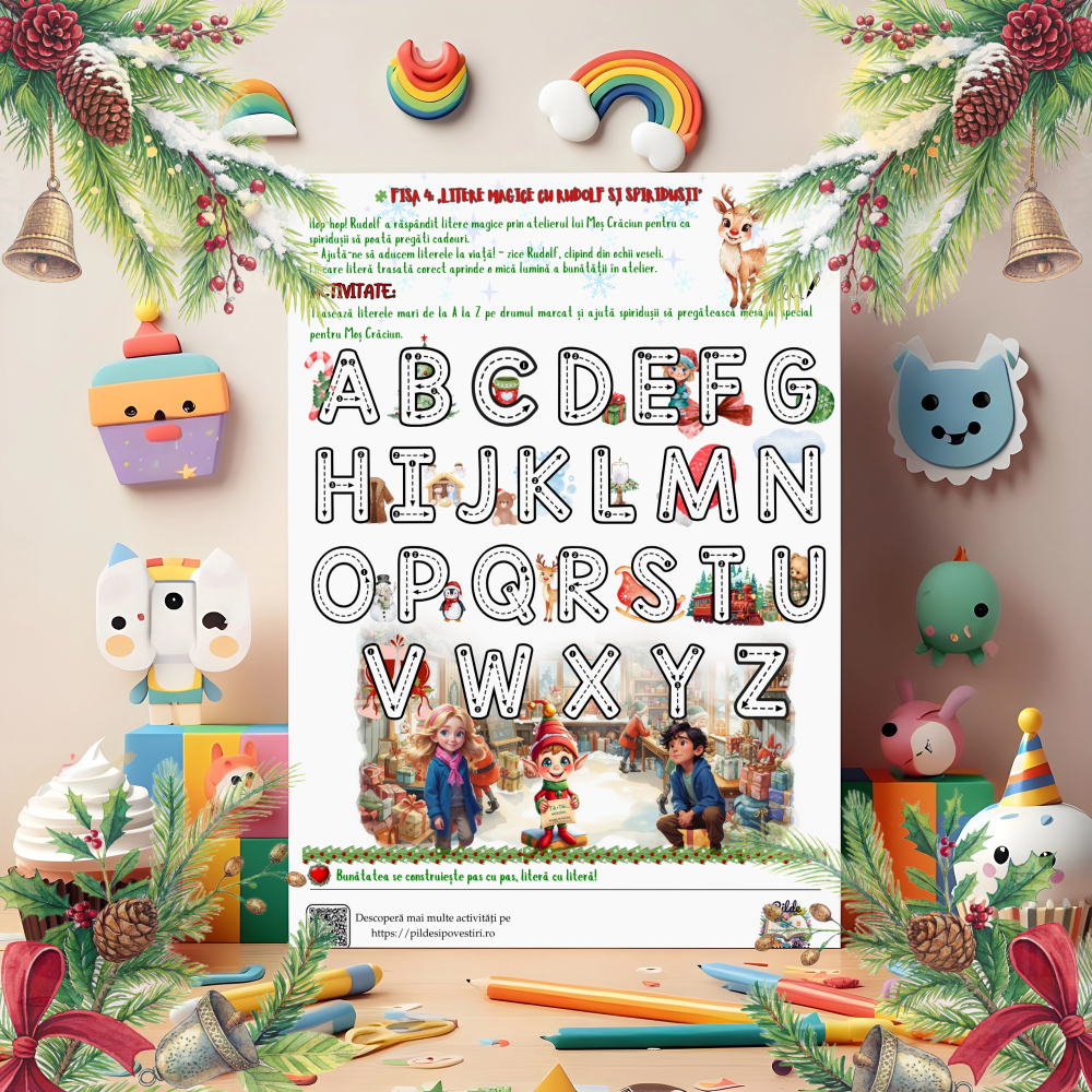 Cutia cu Fișe de Lucru - Misiunile lui Rudolf în Atelierul lui Moș Crăciun