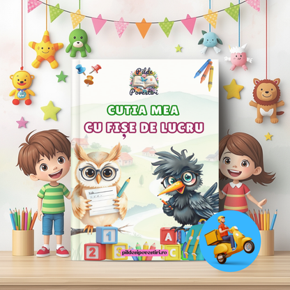 Cutia mea cu Fișe de lucru – Alfabet, Numere și Forme geometrice