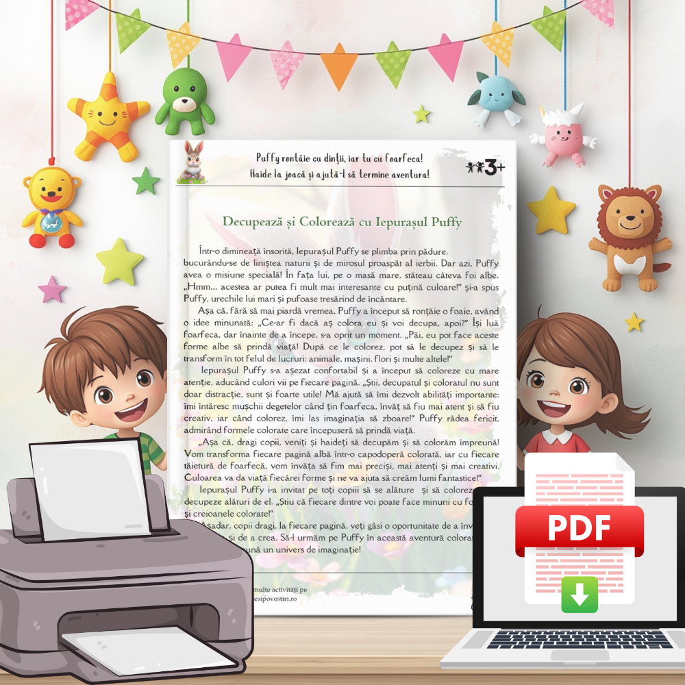 Decupăm și învățăm cu Iepurașul Puffy - Fișe Educative