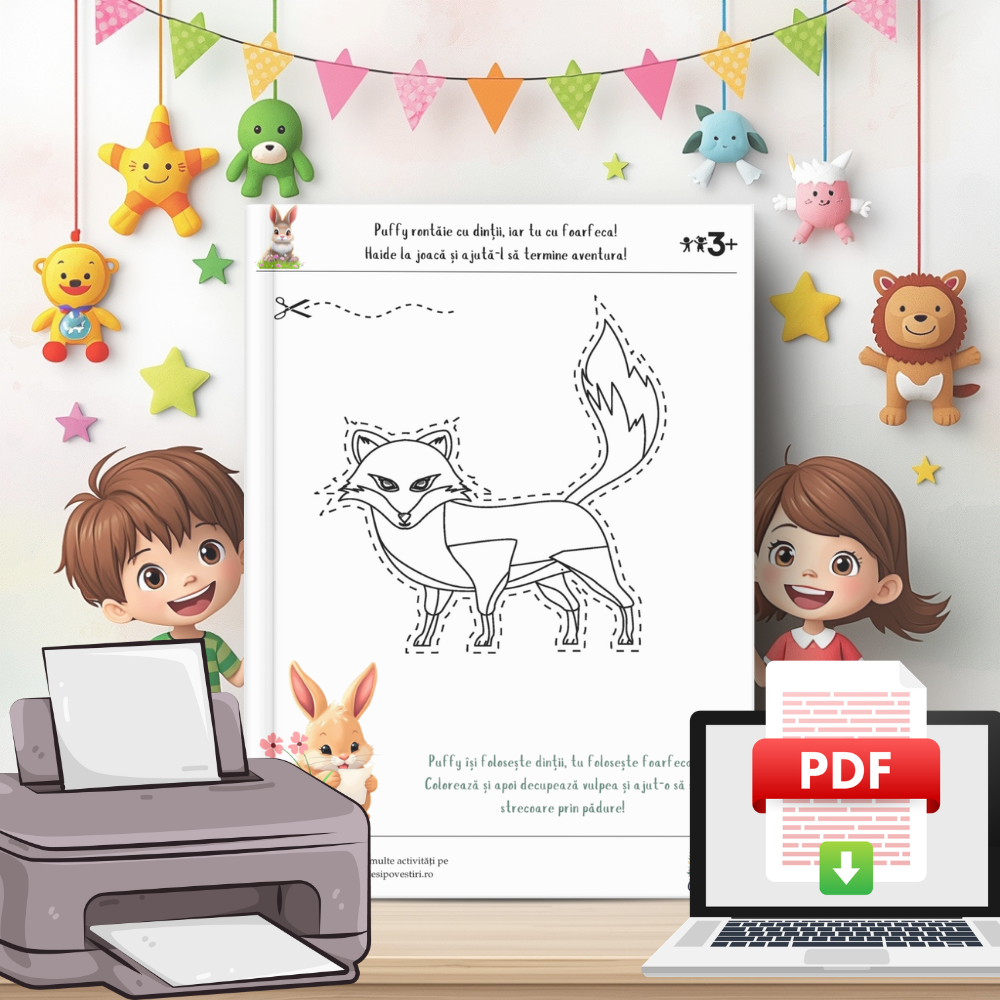 Decupăm și învățăm cu Iepurașul Puffy - Fișe Educative