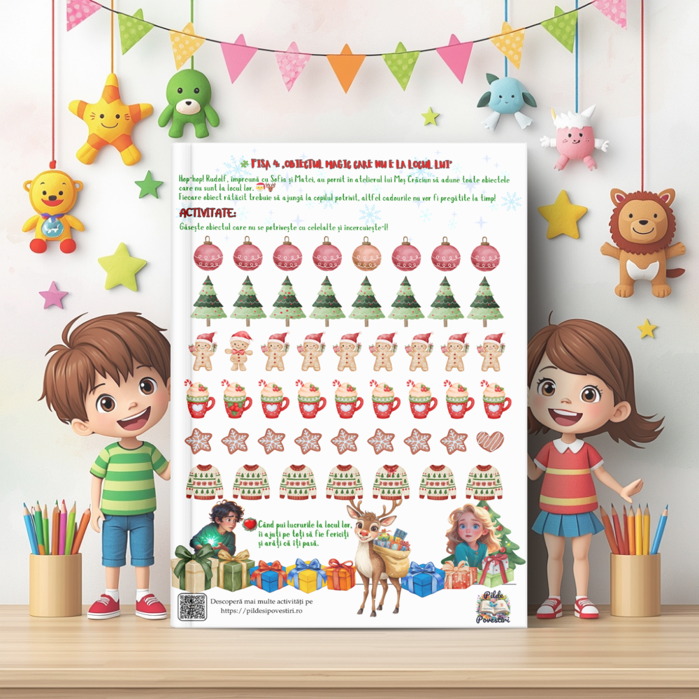 Cutia cu Fișe de Lucru - Misiunile lui Rudolf în Atelierul lui Moș Crăciun