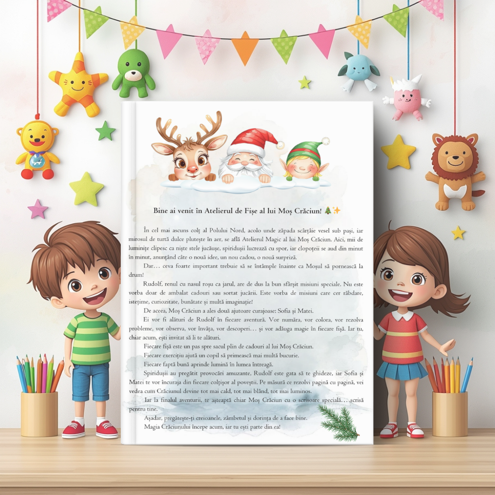 Cutia cu Fișe de Lucru - Misiunile lui Rudolf în Atelierul lui Moș Crăciun