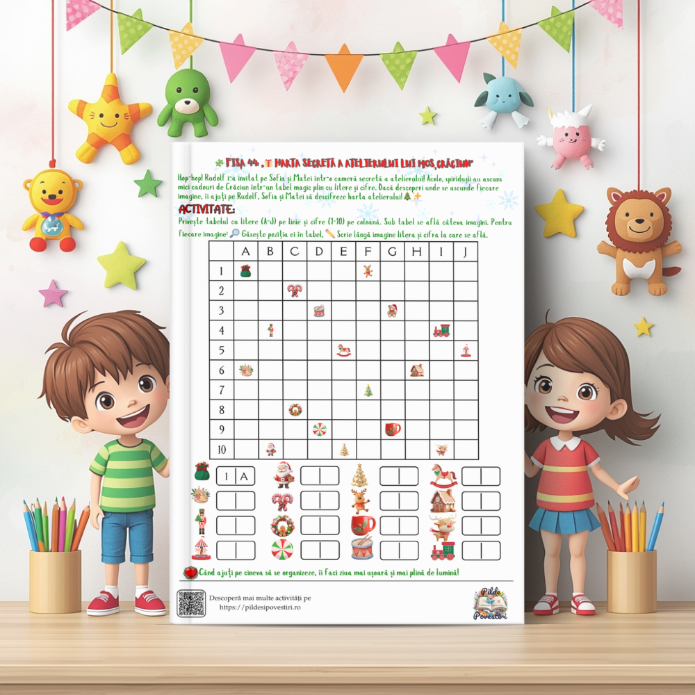 Cutia cu Fișe de Lucru - Misiunile lui Rudolf în Atelierul lui Moș Crăciun