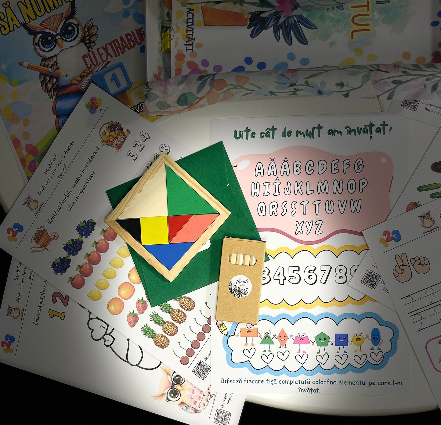 cutie cu fise de lucru pentru gradinita alfabet numere si forme