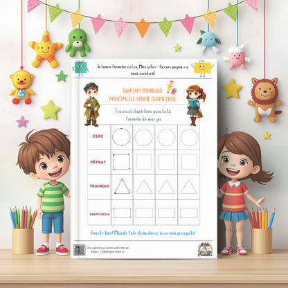 Cutia mea cu Fișe de lucru – Alfabet, Numere și Forme geometrice