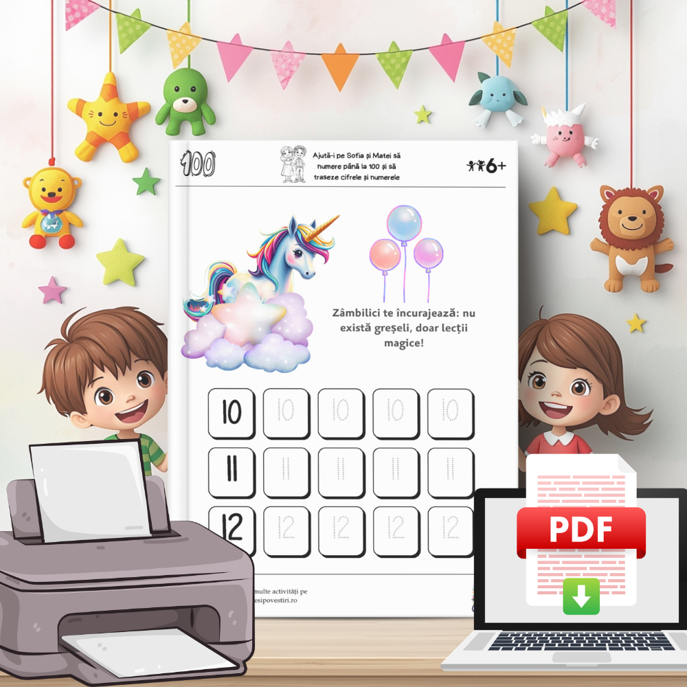 Trasăm și numărăm până la 100 cu Unicornii Magici