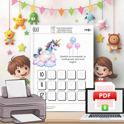 Trasăm și numărăm până la 100 cu Unicornii Magici