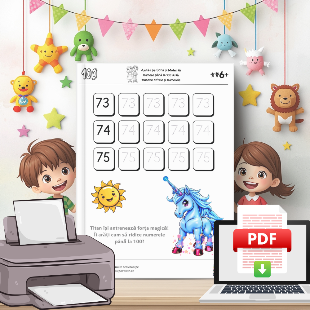 Trasăm și numărăm până la 100 cu Unicornii Magici