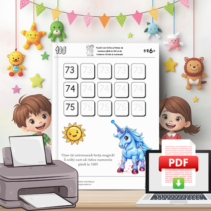 Trasăm și numărăm până la 100 cu Unicornii Magici